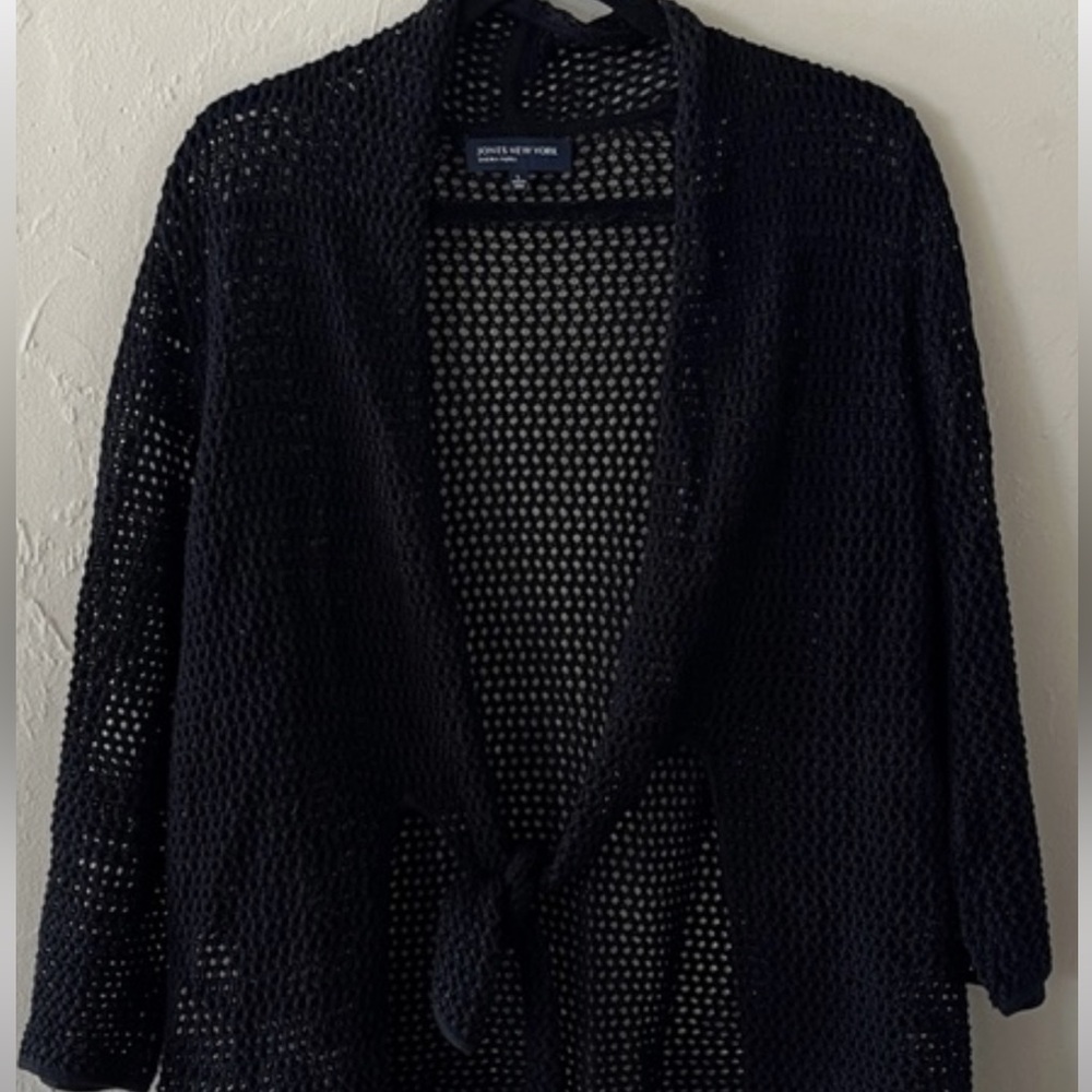 Jones New York Black Open-Knit Cardigan
